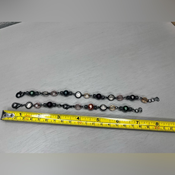 Two jewel tone beaded faux pearl bracelets for girls or for very small wrists. - Picture 7 of 11